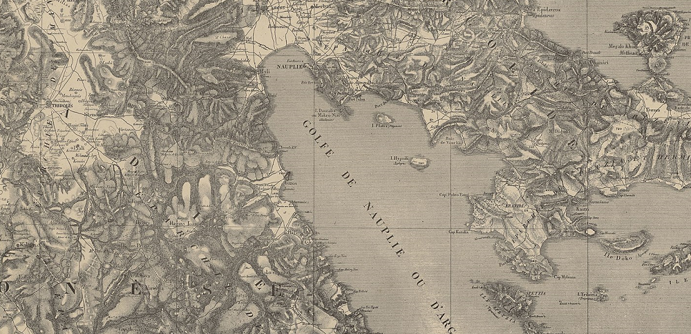Carte de la Grèce. Gravé sur pierre par Erhard. Wikimedia Commons